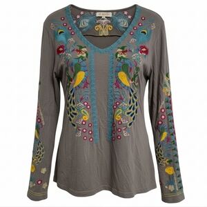 All About Her Gray Long Sleeve Top with Colorful Embroidery Size Medium
